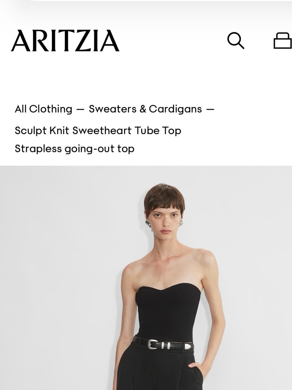 Aritzia Black Strapless Sculpt Knit Sweetheart Camisole